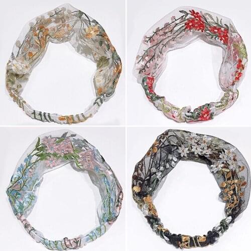 QCOOLJLY Handmade Washing Face Hairband Headwrap Elastic Hair Bands Embroidery Lace Flower Hair Accessories Women Wide Headband
