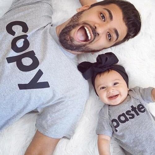 Lovely Copy Paste Father Baby Clothes Family Look Gray Papa Mama Short Sleeve Tshirt Kids T-shirt Newborn Baby Bodysuit