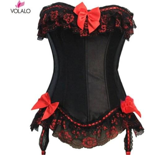 Plus Size S-6XL Steampunk Sexy Corset Dress Bowknots Boned Bustier Burlesque Waist Trainer Body Shaper Slimming Lace Corset Tops