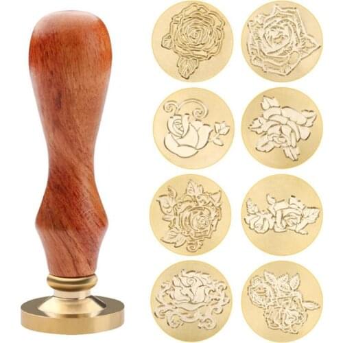 Rose Flower Metal Sealing Wax Stamps Wood Handle Wax Stamps Wedding Invitations Decoration Stamps Craft