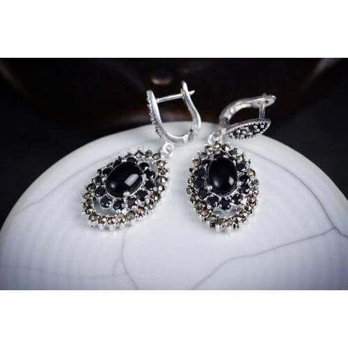 Brincos moda pendientes earring design New 925 Natural Green GEM Marcasite Earrings nice gift -Bride