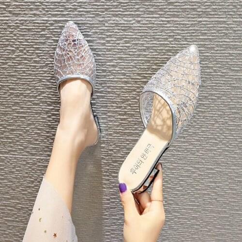 2021 Summer New Baotou Sandals And Slippers WomenS Low-Heeled Fashion Outer Wear Korean Version Of Wild Pointy Breathable Mesh