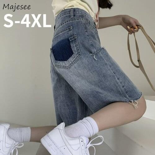 Shorts Women Denim High-street Pockets Wide-leg New Designers High-waist Hole Vintage Leisure Harajuku Chic Trendy Students Ins