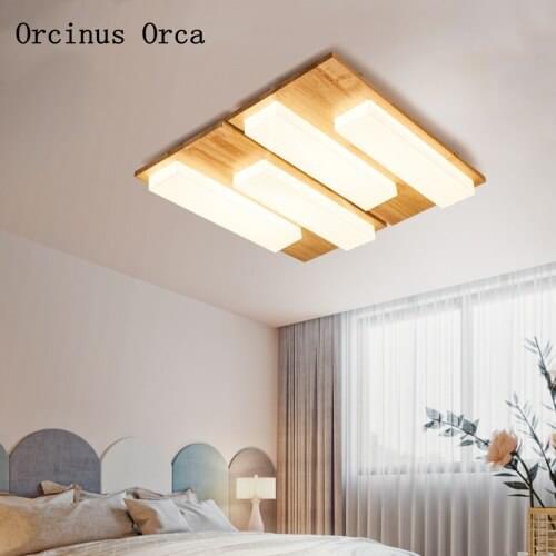 Nordic Modern Simple Wood ceiling lamp Studio Bedroom Creative Individual LED Square Solid Wood ceiling lamp free shipping