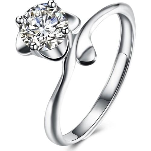 ZEMIOR 925 Sterling Silver Rings For Women Plant Shape Ring Inlay 5A Clear Cubic Zircon CZ Party Fine Jewelry New Listing