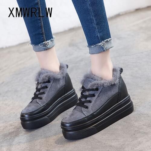 XMWRLW Womens Flat Platform Shoes 2020 Winter Split Leather Casual Women Sneakers Thick Sole Wedges Shoes Women Winter Sneakers