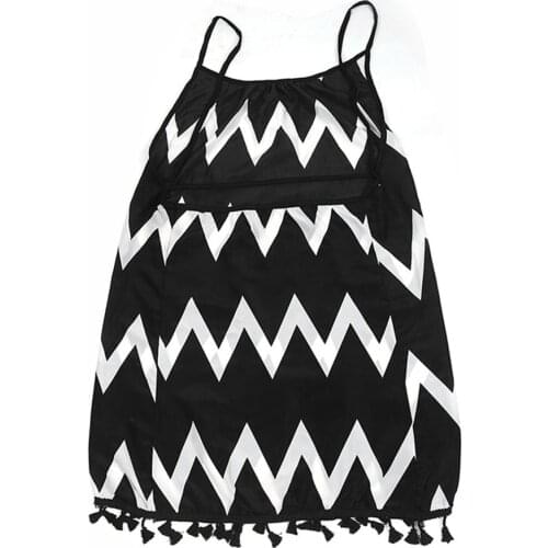 Wavy Strip Female Midi Dress Graceful Braces Shoulder Lady Dress Tassel Hem Women Summer Dress Chiffon Beach Dress