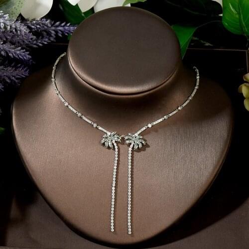 HIBRIDE Elegant Flower Shape Cubic Zirconia Pendant Necklace for Women Bride Fashion Wedding Jewelry KC-04