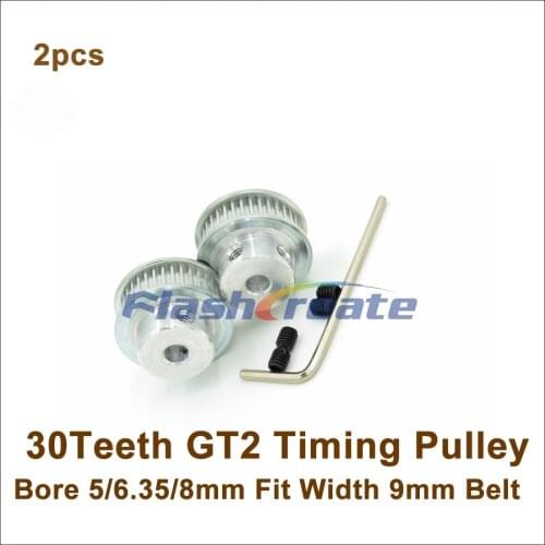 2pcs 30 Teeth GT2 Timing Pulley Bore 5/6.35/8mm Fit 2GT Timing Belt Width 9mm 2GT-9 Belt For 3D Printer 30T 30Teeth 2GT Pulley
