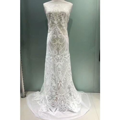 10 yards/lot particular white color sequins hot sale african tulle net lace fabric for evening dress