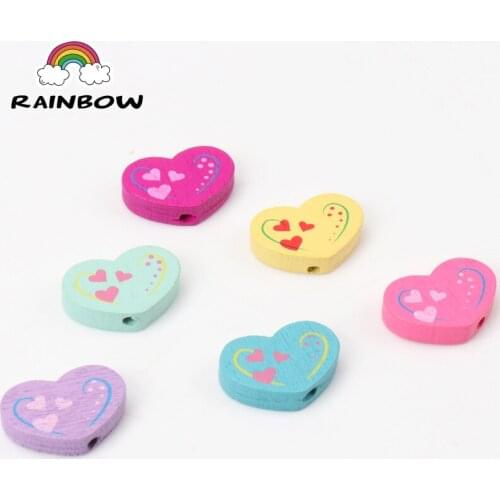 Mixed Colors Heart Shape Heart Paintied Wooden Material Spacer Beads For Handwork Jewelry Accessories 19x13mm 50pcs