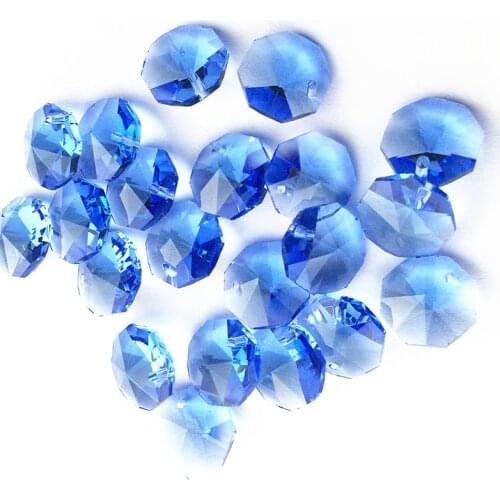 Free shipping 100pcs/lot Light Blue Color 14MM Glass Crystal Chandelier Octagon Beads in One Hole For DIY Curtain Beads Supplies