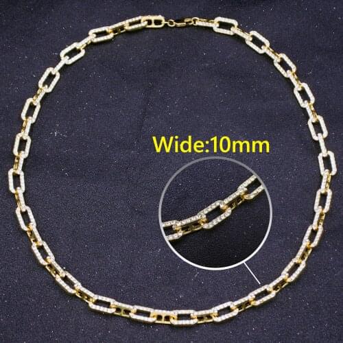 10MM Hip Hop Iced Out Bling Zircon Miami Paper Clips Link Chain Necklaces For Mens Fashion Jewelry