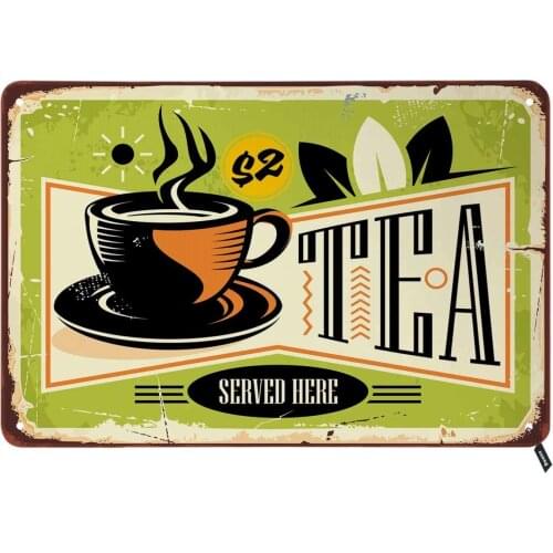 Tea Tin Signs,Hot Tea Service Here on Green Background Vintage Metal Tin Sign for Men Women,Wall Decor