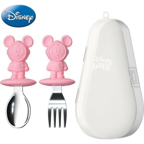 Disney Mickey Mouse Minnie Childrens Fork Spoon Eating Cutlery Short Handle Learn To Eat Small Spoon Cute Stainless Steel