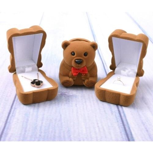 HOSENG Cute Brown Beer Necklace Ring Box For Wedding Ceremony Velvet Jewelry Case HS_4536