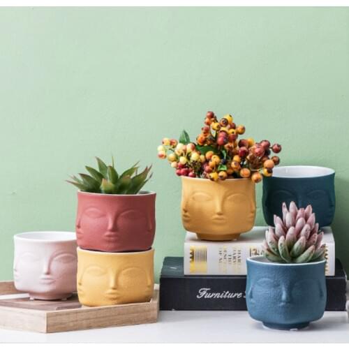 Ceramic Face Vase Flower Pot Succulent Pot Planter Bonsai Desktop Ornaments Home Garden Decor Office Decoration Plant Pot