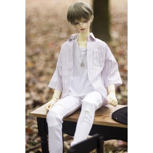[wamami] Red Blue White Stripe Bf Loose Short Sleeve Shirt 1/3 1/4 SD17 BJD Dolls