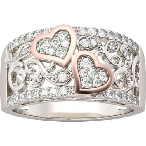 Trendy Rose Gold Two-tone Pattern Heart Ring for Women Engagement Party Wedding Female Rings Jewelry Hand Accessories