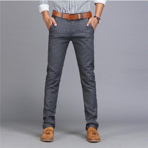 2020 New Design Upscale Men Casual Pants Cotton and Linen Slim Male Pant Straight Trousers Business Plaid Pants Men Plus Size 38