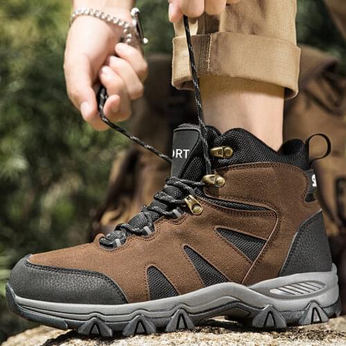 Gomear High top Hiking Shoes Men Durable Waterproof Anti-slip Outdoor Climbing Trekking Shoes Men 2021 Military tactical Boots