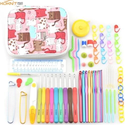 KOKNIT Aluminium Crochet Hooks Knit Colorful Crochet Needle Set Sweater Knitting Needls Set DIY Clothes Scarf with Bag