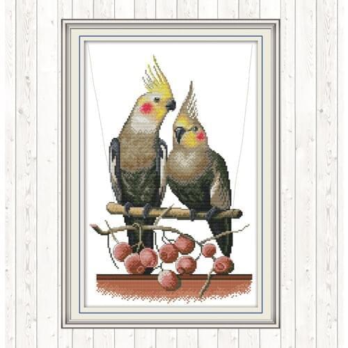 Two Parrots Cotton Thread Embroidery Needlework Sets DIY Needlework Crafts Cross Stitch Kits Patterns Kits Wall Home Decor