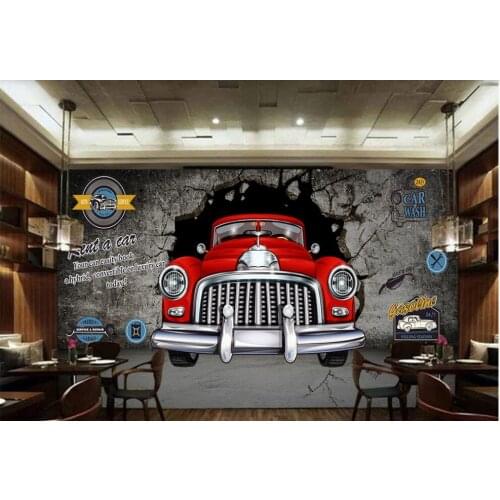 Custom mural on the wall wallpaper 3 d Retro red car breaking wall background home decor photo Wallpaper in the living room