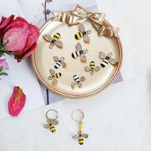 2pcs/lot New Drip Oil Three-dimensional Bee Zinc Alloy Jewelry Accessories DIY Making Earrings Necklace Pendant Material