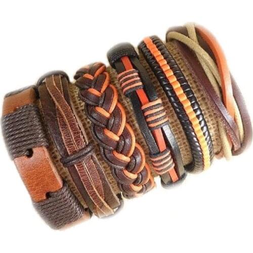 Fashion jewelry 2020 Wholesale (6pcs/lot) handmade ethnic tribal genuine adjustable leather bracelet for men -S28