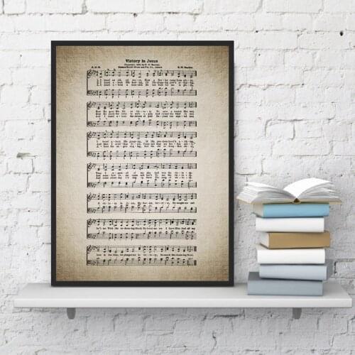 Antique Hymnal Sheet Poster Victory in Jesus Hymn Print Music Inspirational Art Canvas Painting Christian Gift Home Wall Decor