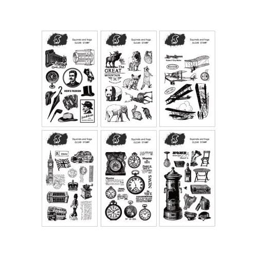 Transparent seal hand book retro clock European style postmark decoration green plant animal account