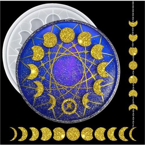 Mity rain Moon Phase Tray Resin Mold Large Moon Clock Mold Lunar Eclipse Crescent Silicone Epoxy Casting Mold with 40 Screw Nail