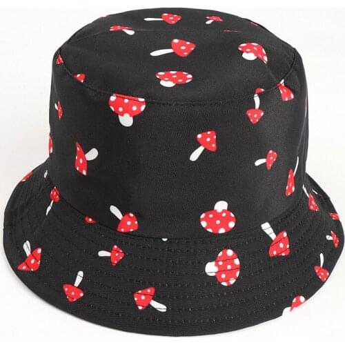 Packable Reversible Black Printed Fisherman Bucket Sun Hat Many Patterns Cute Print Summer Travel Sun Hat