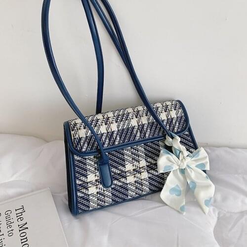 2021 Fashion Tweed Small Shoulder Bags for Women New Trending Square Flap Tote Bag Ladies Bow-knot Silk Scarf Designer Handbags