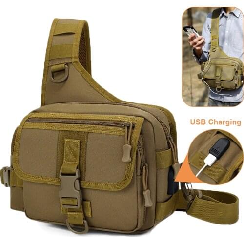 USB Charging Tactical Shoulder Bag Multifunctional Sling Fishing Tackle Bag Waist Pack Fish Lure Bag Outdoor Hunting Pack