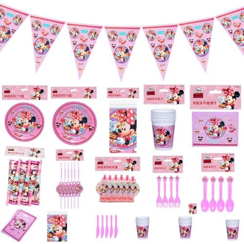 Disney Minnie Mouse Theme Beautiful Disposable Birthday Party Decorations Kids Girl Party Supplies Decor Baby Shower Tableware