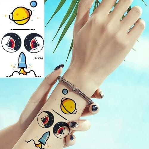 VANKIRS Flash Women Temporary Tattoo Stickers Kids Cartoon Moon Tattoos Stickers Rocket Waterproof Tatoos Planet Summer Style