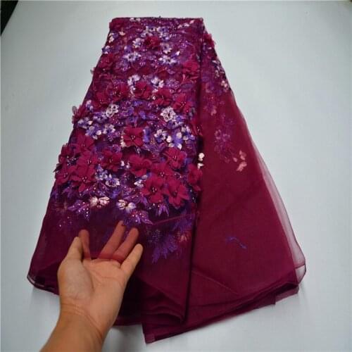 High Quality African French Lace Fabric 2020 Latest 3d Flower Tulle Lace Nigerian Lace With Beads For Wedding Dress FLP-1116