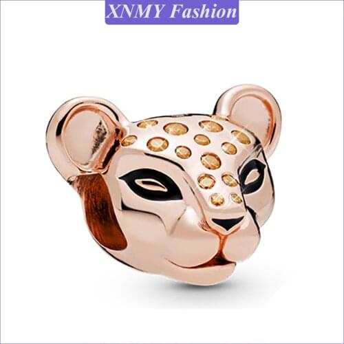 XNMY New Rose Gold Color Leopard Head Charms Fit Original Pandora Bracelet Necklace For Women DIY Jewelry Making