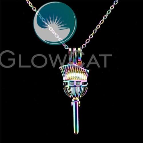 C626 Colorful Tool Broom Beads Cage Perfume Essential Oil Diffuser Gem Pearl Cage Locket Necklace Kids Girl Gift
