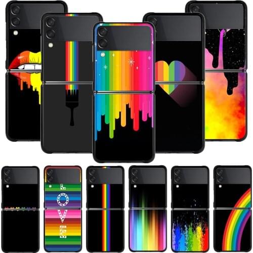 Hard Phone Case For Samsung Galaxy Z Flip3 5G Z Flip PC Shell Black Cover Smartphone LGBT Rainbow Pattern