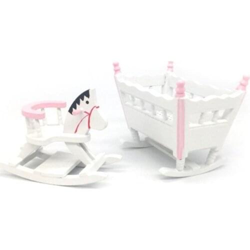 1:12 Miniature Dollhouse Furniture White Wooden Baby Nursery Cradle Bed Crib Mini Doll House Accessories Decor