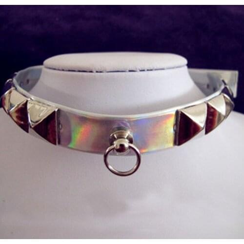 100% Handmade Holographic Choker Rainbow Laser Collar Harajuku Rivet Studs Punk Gothic Necklace