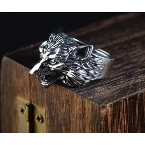 100% 925 Silver Wolf Head Ring 925 Sterling Wolf Ring Hiphop Punk Man Ring jewelry gift