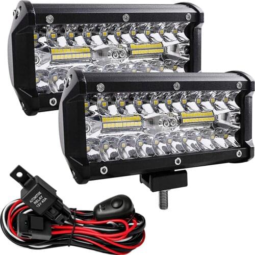 2Pcs Led Light Bar Off Road Lights 240W 24000lm with Led Wring Harness Waterproof Led SpotFlood Combo Beam Driving Light
