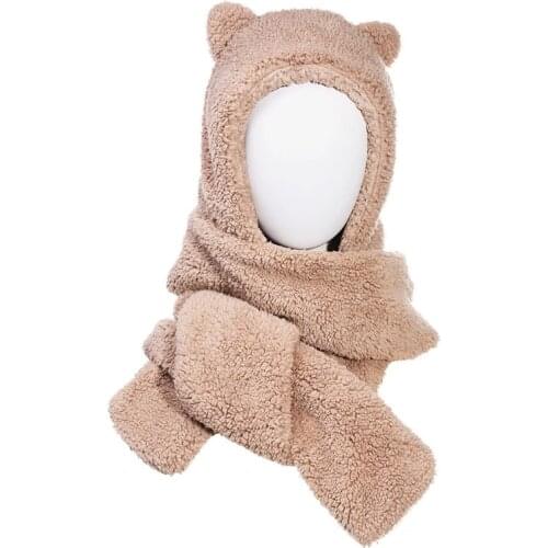 2021 Winter Women Novelty Caps Warm Cute Bear Ear Hat Casual Plush Hat Scarf Gloves Set Casual Solid Fleece Women Caps