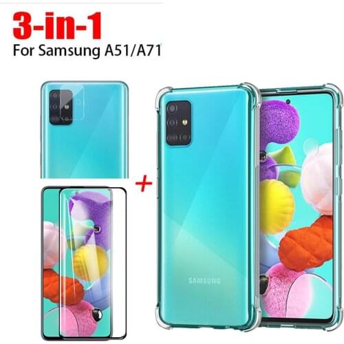 3-in-1 Case Glass for Samsung Galaxy A71 A51 Screen Protector Glass Full Protection A52 A72 A21s A31 A71 A51 Camera Lens Glass