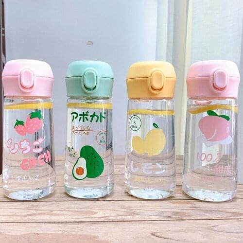 350ml Water Bottle Fruit Print Elastic Cover Plastic Bottle Cute Sport Drink Bottles With Handle Drinkware Portable Drinking