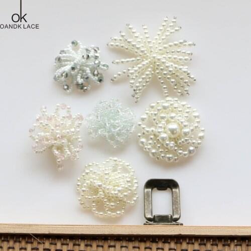 3D Handmade beaded multicolor pearl flower patch cloth stickers clothes bag cap flower applique clothes jewelry DIY accessories